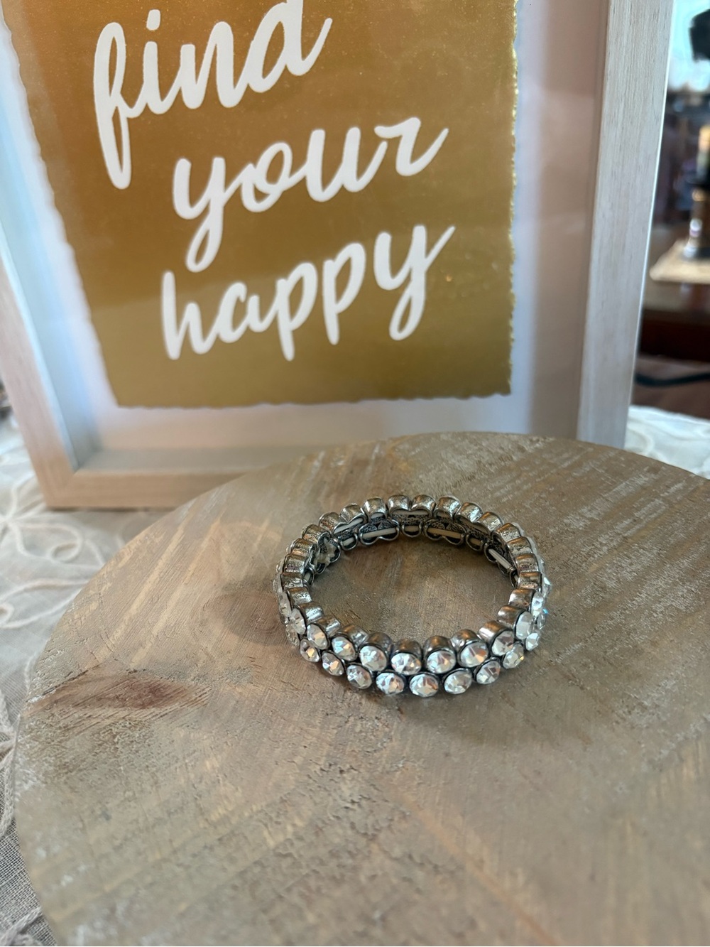 Clear Crystal Stretch Bracelet | Silver Tone Rhinestone Statement Bracelet